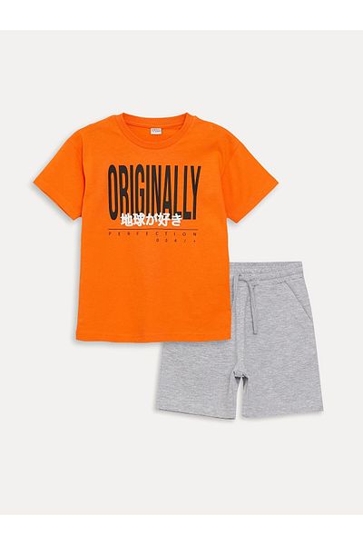 LC Waikiki Lcw Kids Orange Comfortable Fit Boys T-Shirt and Shorts