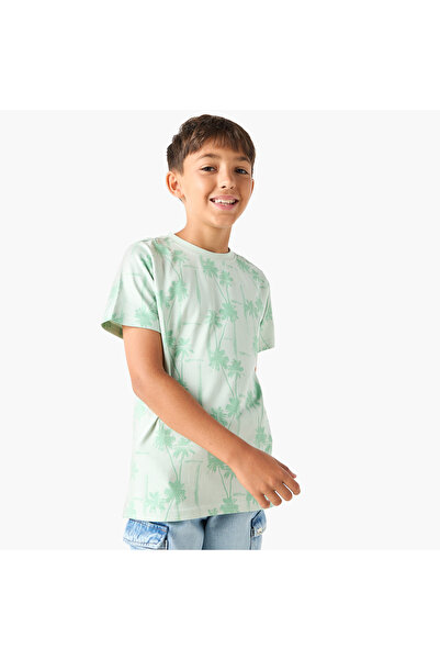 Juniors تي شيرت مطبوع بالكامل برقبة دائرية وأكمام قصيرة