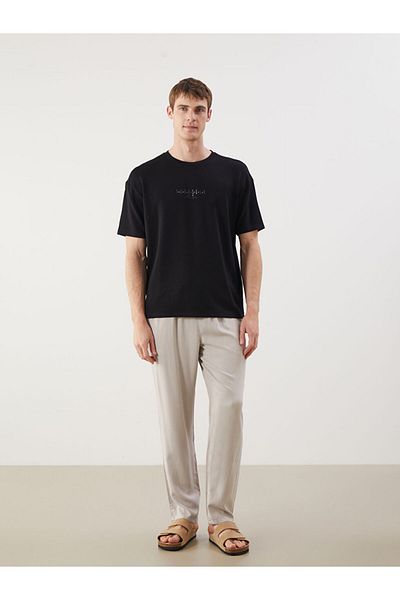 LC Waikiki Black Crew Neck Printed Combed Cotton Men's T-Shirt