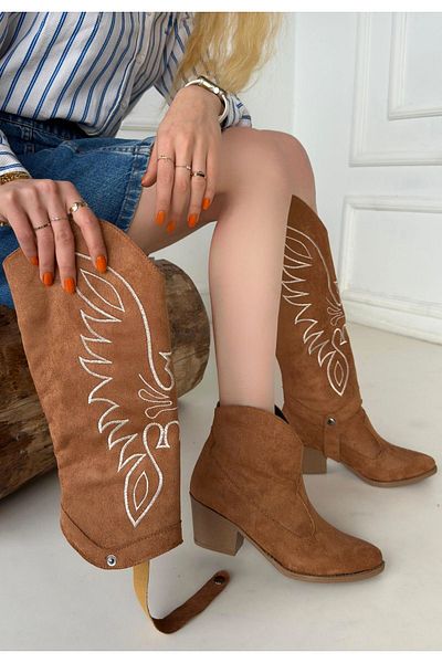 CONAHOME Jilla Brown Suede Plug-In Heeled Boots and Boots