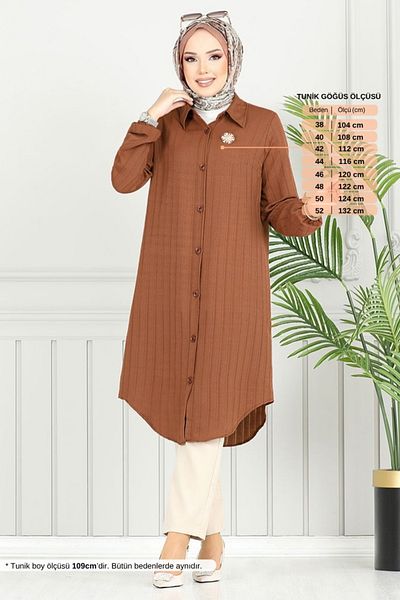 ModaMerve Πουκάμισο γιακά Hijab Tunic 4448KTR927-M Tan