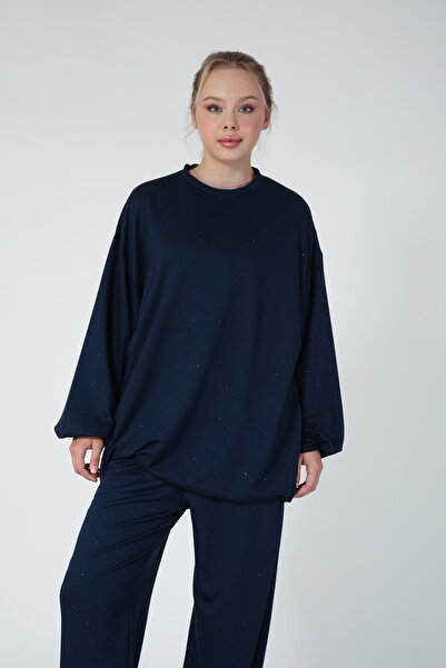 Suede Style 5622 - Κομψό, άνετο, λεπτό υφασμάτινο σετ γυναικείο παντελόνι-φούτερ με 2 κλωστές