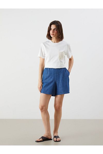 LC Waikiki Indigo Women's Jean Shorts with Elastic Waist