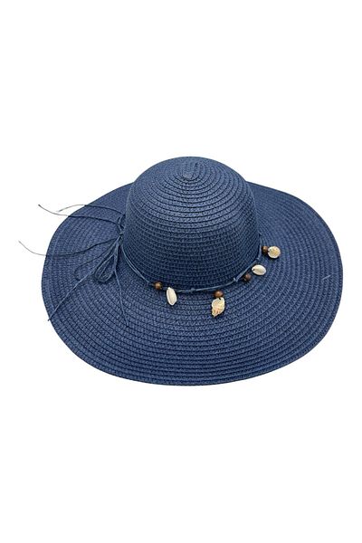BaoBao Women's beach hat with shells - elegant summer accessory with decorative band, 100% polyester
