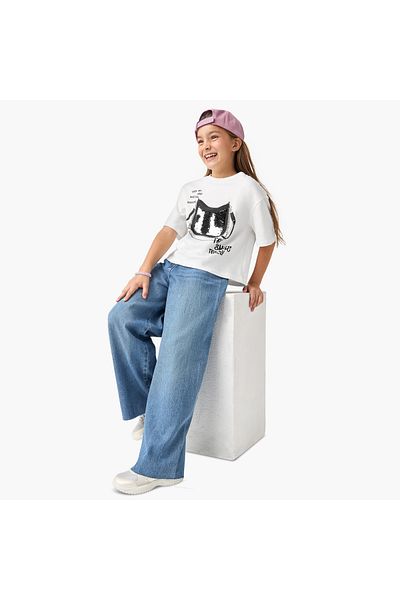 Juniors Embellished Boxy T-shirt with Short Sleeves