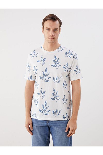 LC Waikiki Beige Crew Neck Printed Combed Cotton Men's T-Shirt