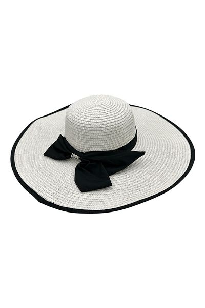 BaoBao Women's summer hat with wide brim and black bow - elegant and versatile accessory