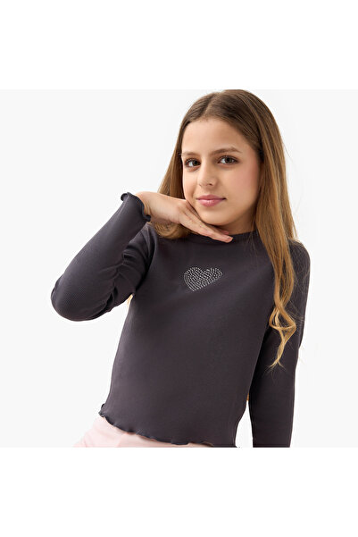 Juniors Studded T-shirt with Long Sleeves