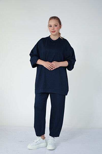 Suede Style 5622 - Κομψό, άνετο, λεπτό υφασμάτινο σετ γυναικείο παντελόνι-φούτερ με 2 κλωστές