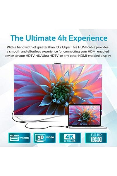 Promate HDMI Cable, High-Speed 90 Degree Right-Angle 4K HDMI 5M Cable with 3D Video Support and 24K
