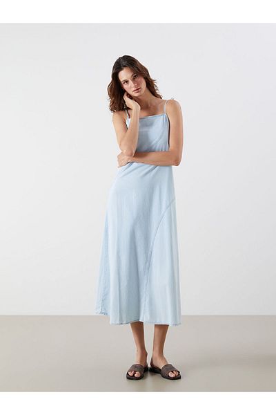 LC Waikiki Indigo Square Neck Strap A-Line Jean Dress