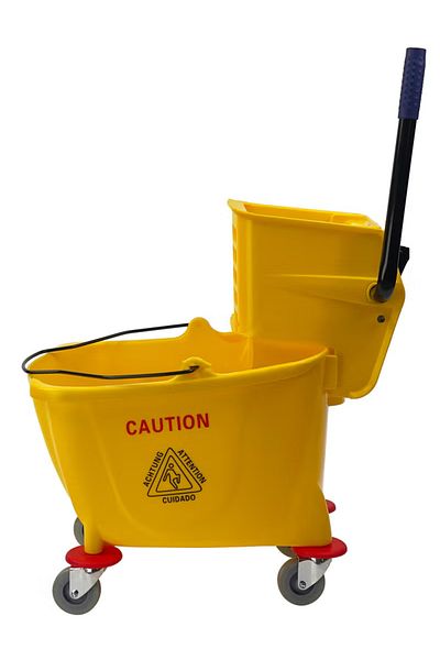 AKC Mop Bucket & Side-Press Wringer | 360-Degree Rotating Swivel Wheels - 32 Liters | Yellow