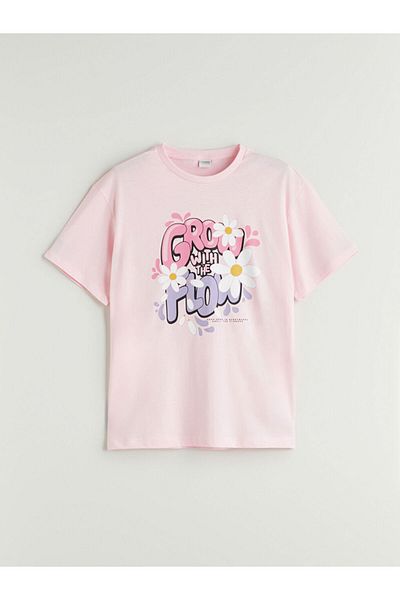 LC Waikiki Pink Crew Neck Girl's T-Shirt