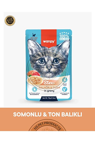 Wanpy Pouch Somon-Ton Yaş Yavru Kedi Maması 3lü Fırsat 3x70gr