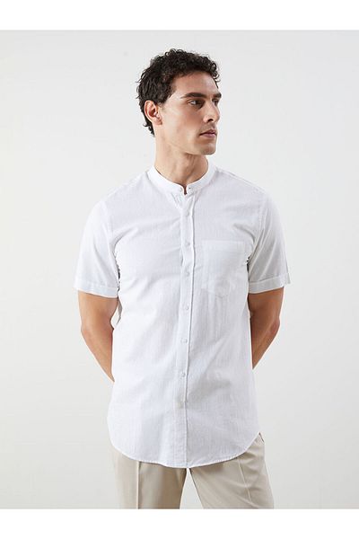 LC Waikiki Black Regular Fit Short Sleeve Linen Blend Men's Shirt