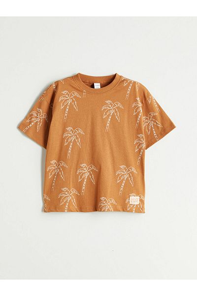 LC Waikiki Brown Printed Boys' T-Shirt and Shorts 2-Piece Set