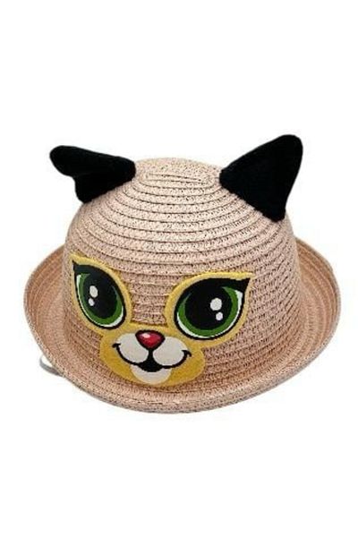 BaoBao Sun hat with a kitten for children - made of straw, 16-23 cm, light and cute