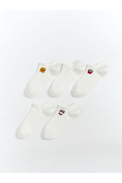 LC Waikiki Ecru Printed Women's Sneaker Socks 5-Piece
