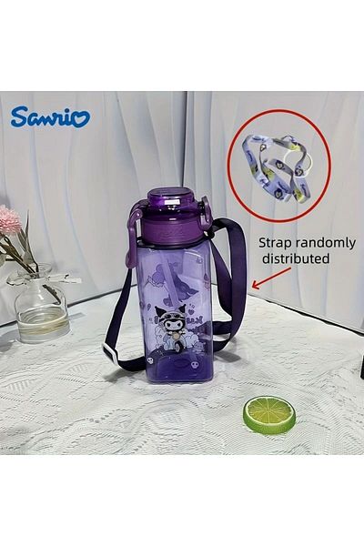 Emre Bebe Sanrio Kuromi Patterned Purple Rectangular Leakproof Water Bottle with Straw - 800 ml Pc Material