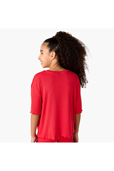 Juniors Varsity Print Crew Neck T-shirt with Lettuce Hem