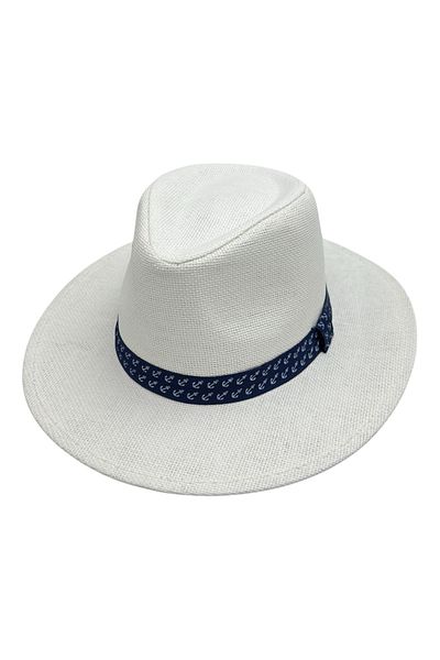 BaoBao Men's fedora hat with medium brim and decorative band with anchors - casual summer style
