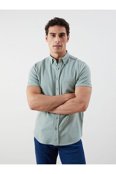 LC Waikiki Matte Green Regular Fit Short Sleeve Men's Shirt