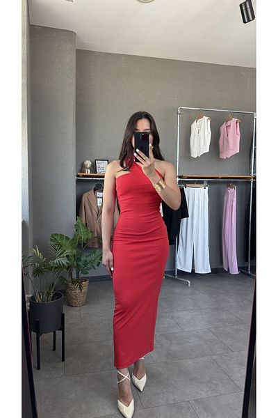 YOUR NAME One Shoulder Slit Detailed Maxi Dress