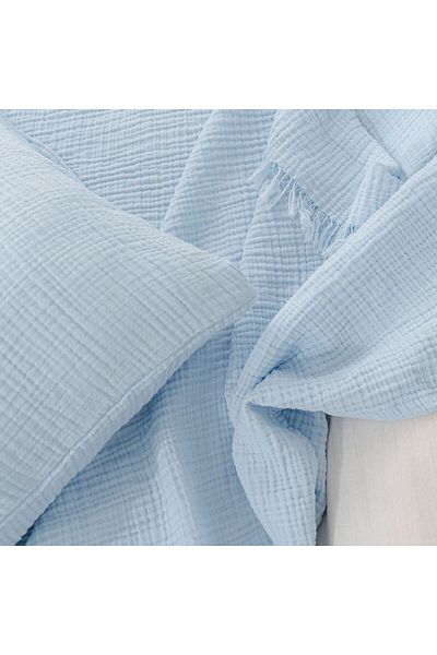 YASEMİNİNEVİ Ice Blue Color 4 Layer Multi Muslin Bedspread Pique (240 X 240cm)