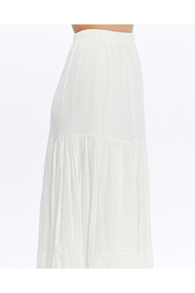 MAKSEN TEKSTİL White Long Skirt - Lining Inside, Viscose Fabric, Three Layers of Ruffles, Gypsy Style