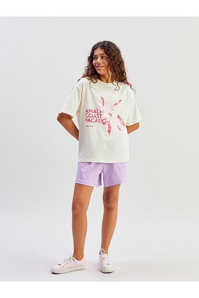 LC Waikiki Ecru Crew Neck Girl's T-Shirt