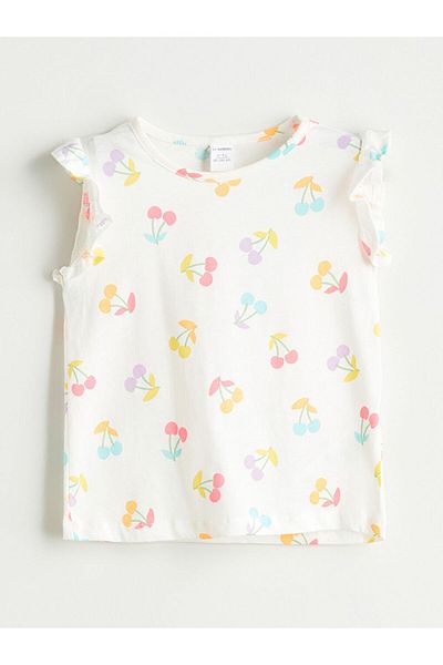 LC Waikiki Ecru Printed Girl's T-Shirt and Shorts 2-Piece