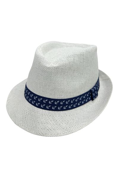 BaoBao Men's fedora hat with navy blue decorative band and anchor - casual summer style