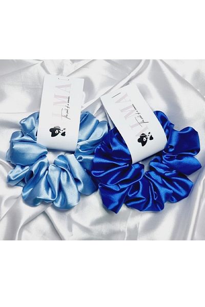 Alma Set 2 elastice de păr XL din satin - albastru regal și albastru deschis