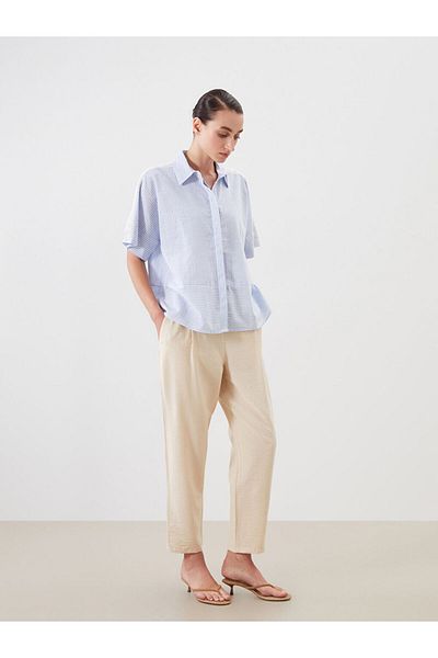 LC Waikiki Ecru Striped Lace Detailed Oversize Women's Shirt
