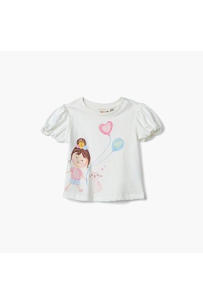 Juniors Printed T-shirt with Balloon Sleeves