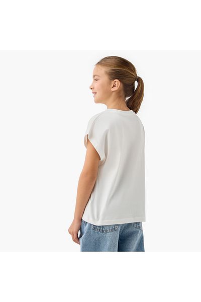 Juniors Graphic Print Crew Neck T-shirt with Shorts Sleeves