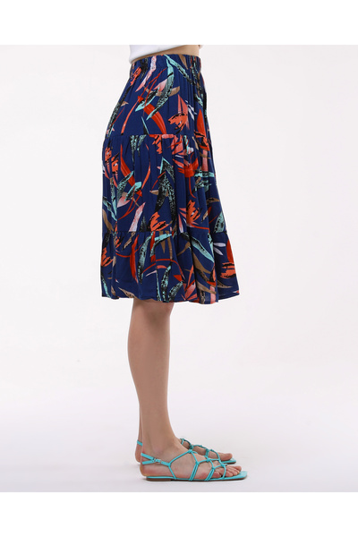 MAKSEN TEKSTİL VİSKON KUMAŞ DESENLİ MİDİ BOY ŞORT ETEK