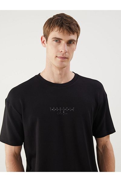 LC Waikiki Black Crew Neck Printed Combed Cotton Men's T-Shirt