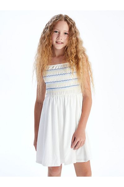 LC Waikiki White Square Neck Girl's Dress