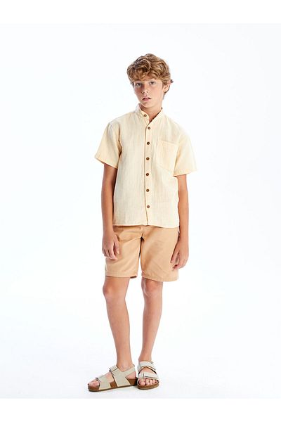 LC Waikiki Beige Judge Collar Muslin Boy's Shirt