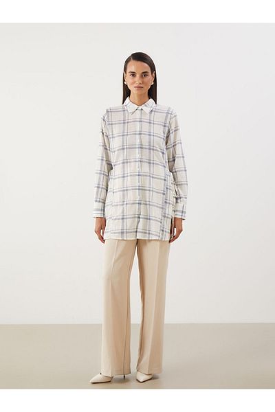 LC Waikiki Navy Blue Plaid Women's Shirt Tunic
