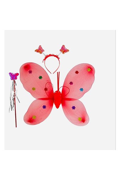 OEM Children's Butterfly Costume, Wings, Wand and Headband, LED Lighted Wings, Red