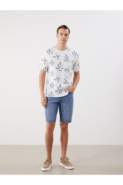 LC Waikiki Beige Crew Neck Printed Combed Cotton Men's T-Shirt