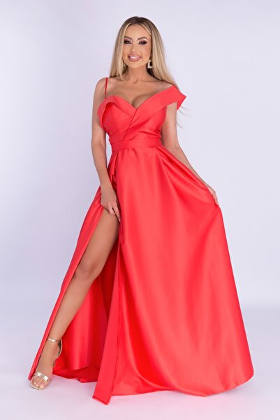 Atmosphere Fashion Long coral taffeta dress