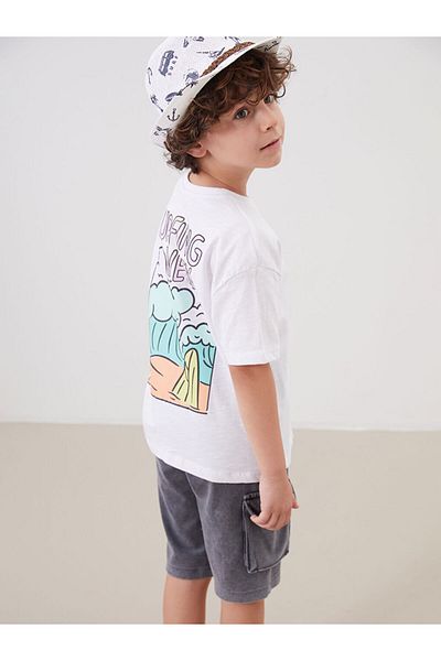 LC Waikiki White Crew Neck Printed Boy's T-Shirt
