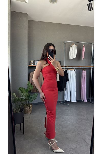 YOUR NAME One Shoulder Slit Detailed Maxi Dress