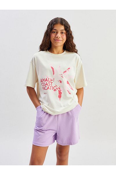LC Waikiki Ecru Crew Neck Girl's T-Shirt