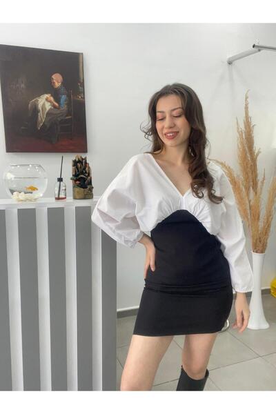 SANROPE Siyah Yarasa Kol Detaylı Gömlek Elbise