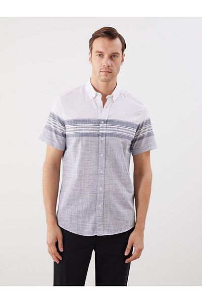 LC Waikiki Green Regular Fit Short Sleeve Striped Poplin Men's Shirt