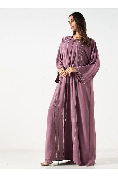 Jameela Mauve Abaya with Silver Rhinestone Trims